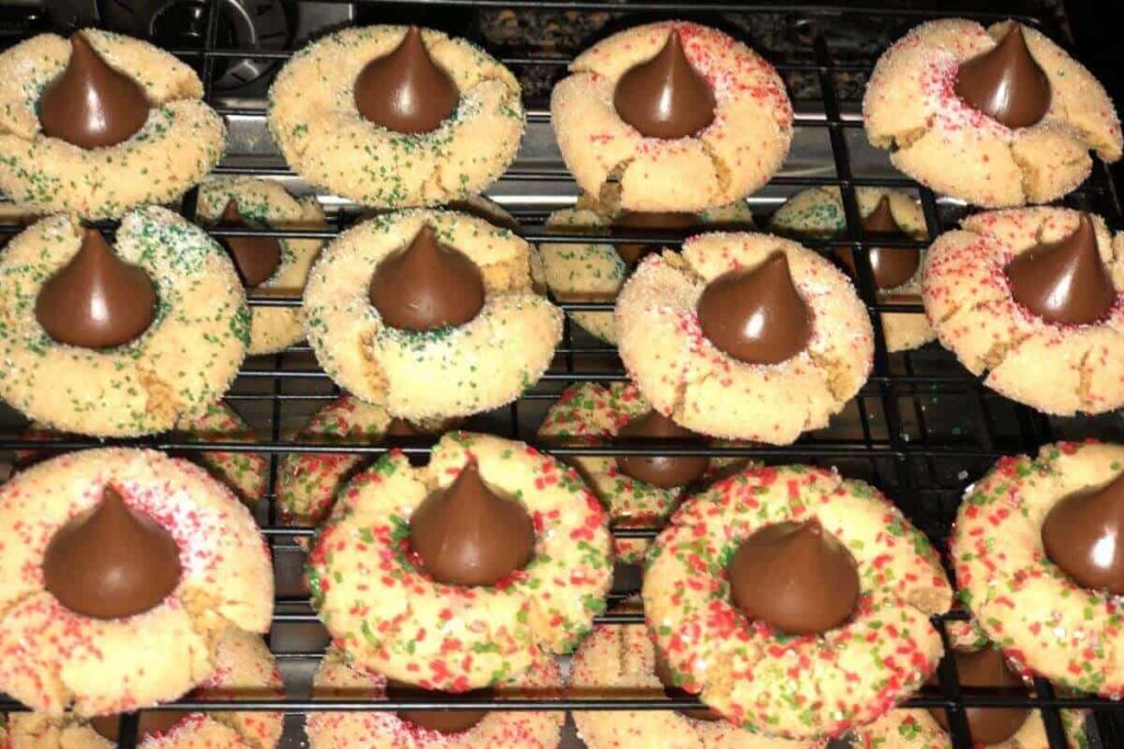 Christmas Hershey's Kiss Cookies on cooling rack