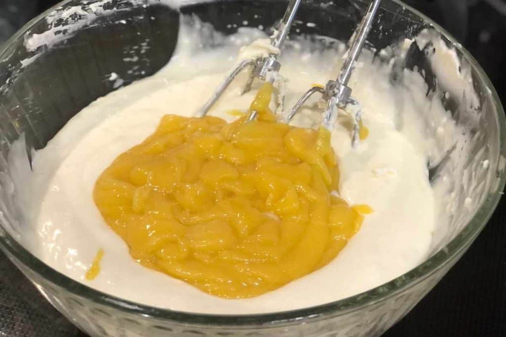 Lemon pudding mix added to the cream cheese and lemonade concentrate mixture