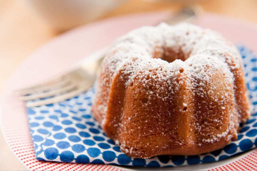 Bundt cake covered in powdered sugar
