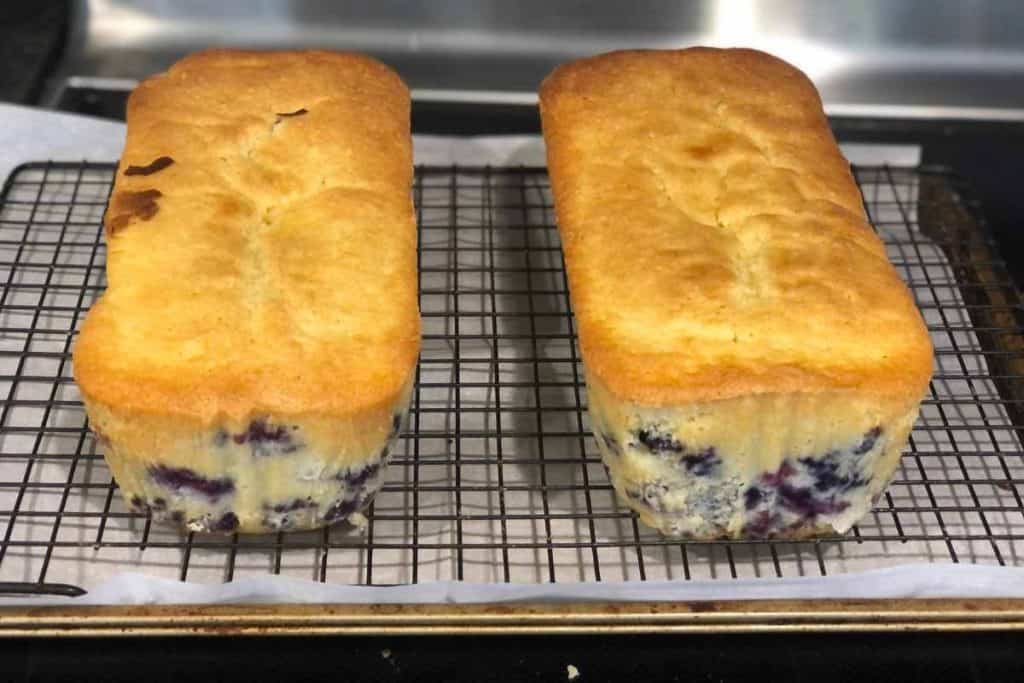 Blueberry Lemon Loaf cooling after coming out of the baking loaf pans