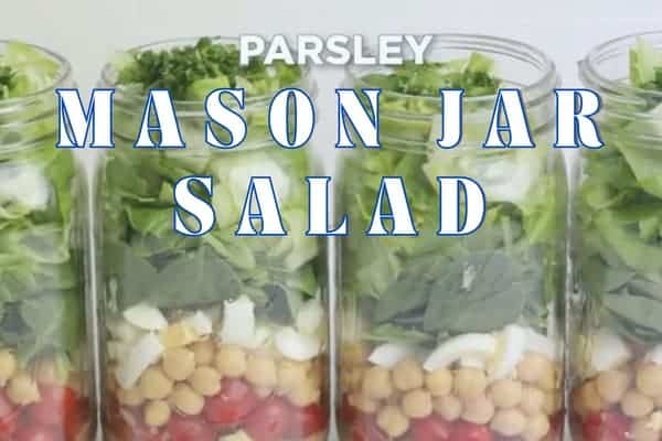 Cobb salad with chickpeas in a mason jar