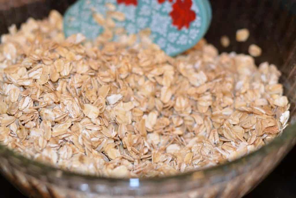 Stirred up oats with melted butter coating them