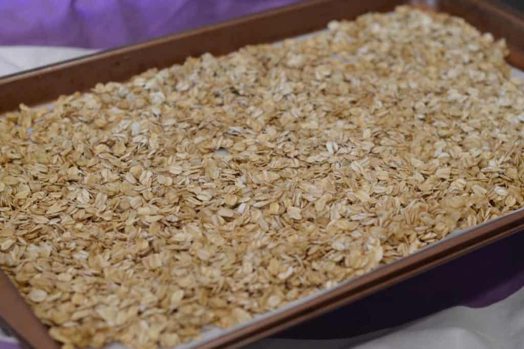 Oatmeal on a sheet pan that has been toasted in the oven
